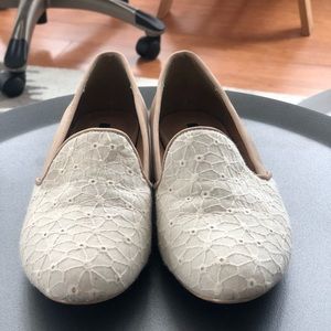 Lace white and beige women loafers